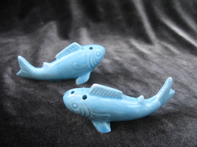 Vintage Aqua Blue Fish Salt & Pepper Shakers