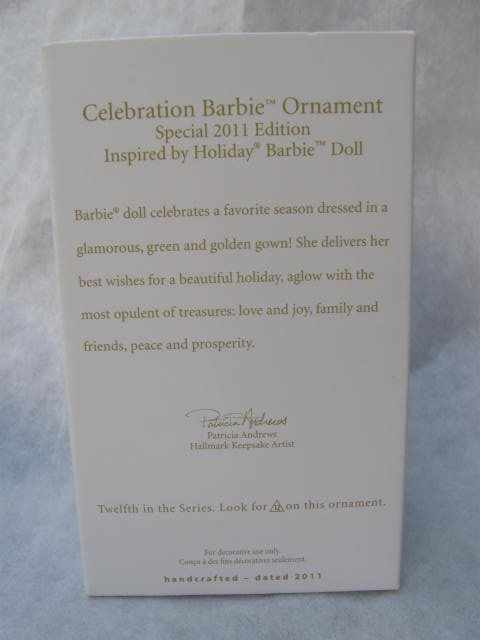 Hallmark 2011 Celebration Barbie 12th In Holiday Barbie Series Christmas Tree Ornament