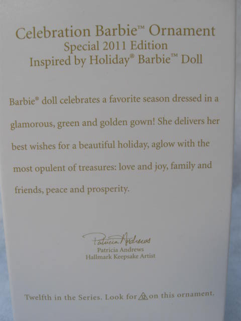 Hallmark 2011 Celebration Barbie 12th In Holiday Barbie Series Christmas Tree Ornament