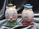 Vintage Egg Man & Woman Sequin Eyes Anthropomorphic Salt & Pepper Shakers