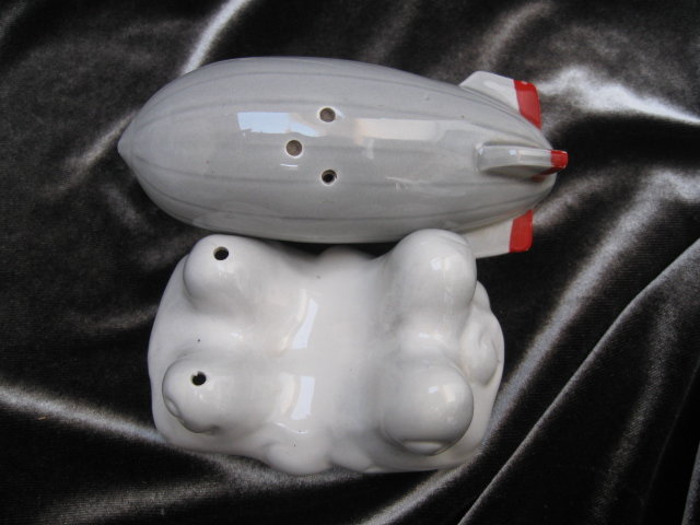 Vintage Flying Zeppelin & Cloud Five & Dime Salt & Pepper Shakers