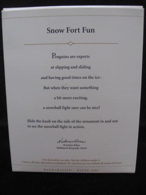 Hallmark 2006 SNOW FORT FUN Penguins Magic Motion Christmas Tree Ornament