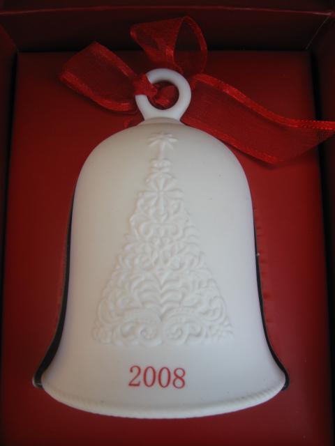 Hallmark 2008 White Porcelain Bell With Christmas Tree Design