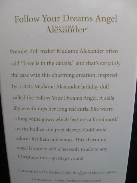 Hallmark 2008 Follow Your Dreams Madame Alexander Angel 13th In Series Christmas Tree Ornament