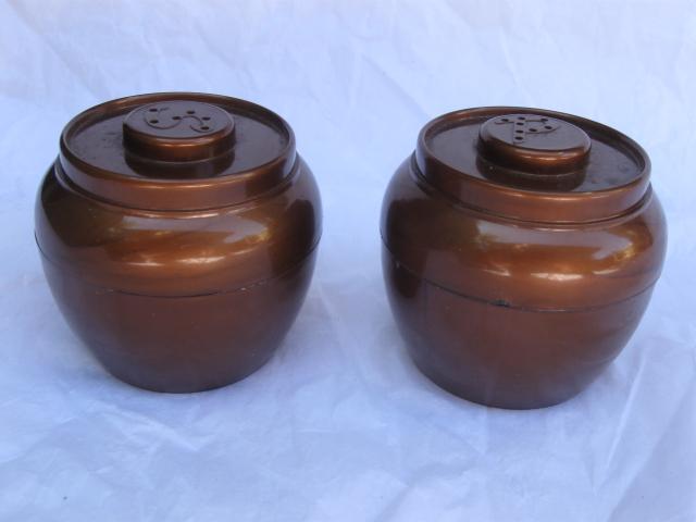 Vintage Admiration Lusterware Copper Colored Salt & Pepper Shakers