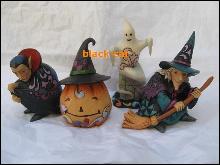 Lot Of 4 Jim Shore Mini Halloween Figurines - Witch Ghost Vampire Jack O Lantern Figurine