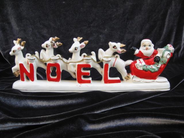 Vintage Santa With Reindeer Relco Noel Candle Holder