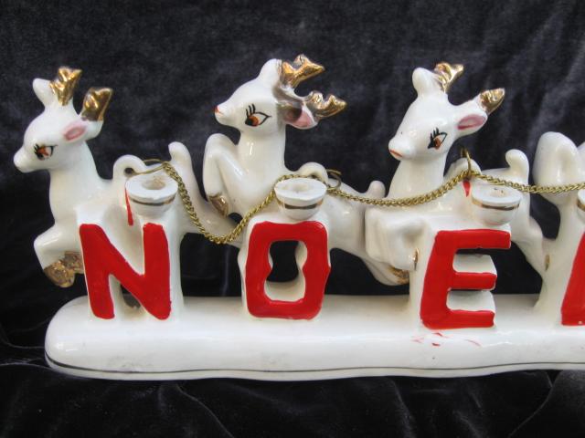 Vintage Santa With Reindeer Relco Noel Candle Holder