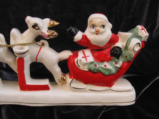 Vintage Santa With Reindeer Relco Noel Candle Holder