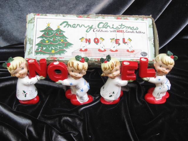 Vintage Napco Pajama Children NOEL Candle Holders In Original Box