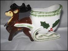 Vintage Reindeer & Sleigh Napco Christmas Planter or Candy Container