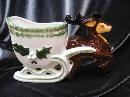 Vintage Reindeer & Sleigh Napco Christmas Planter or Candy Container