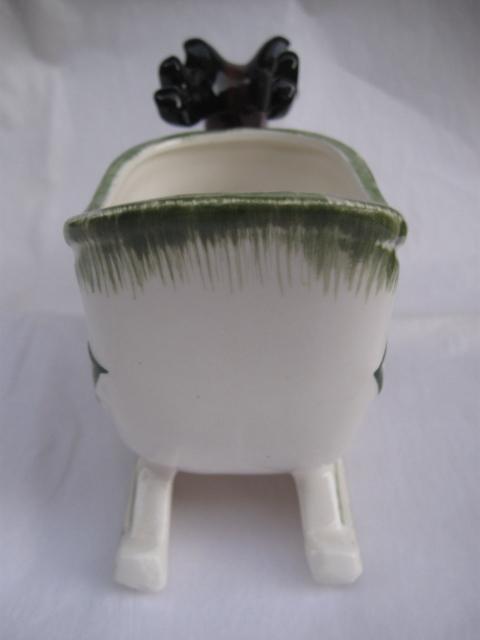 Vintage Reindeer & Sleigh Napco Christmas Planter or Candy Container
