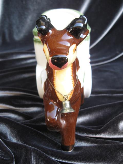 Vintage Reindeer & Sleigh Napco Christmas Planter or Candy Container