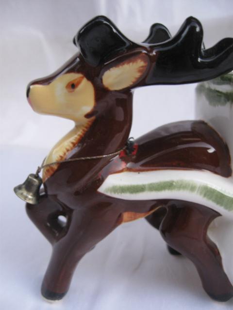 Vintage Reindeer & Sleigh Napco Christmas Planter or Candy Container