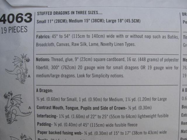 Simplicity Crafts 4063 Fantasy Renaissance Stuffed Dragon Sewing Pattern OOP