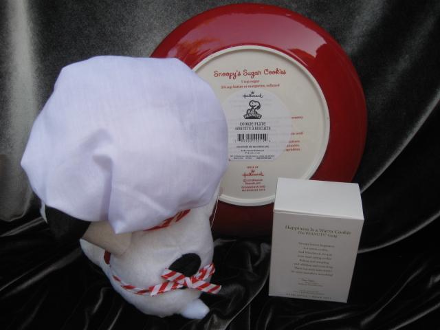 Lot 3 Hallmark 2011 Happiness Is A Warm Cookie Ornament, Snoopy Plush & Plate