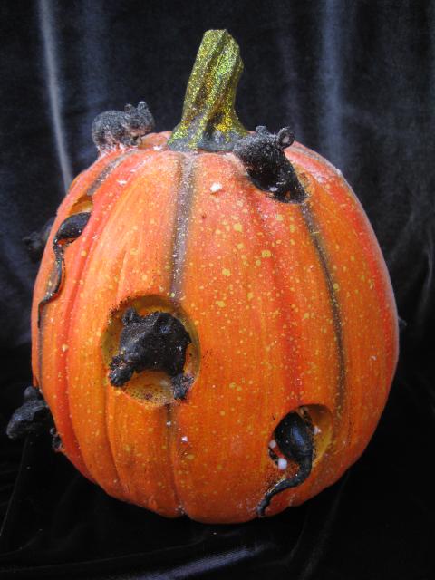 New Halloween Pumpkin With Black Mice Tabletop Display