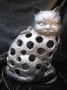Cast Iron Silver & Black Cat Hanging Candle Holder Garden Figurine Doorstop