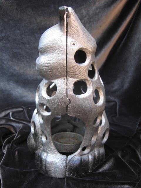 Cast Iron Silver & Black Cat Hanging Candle Holder Garden Figurine Doorstop