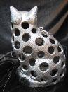 Cast Iron Silver & Black Cat Hanging Candle Holder Garden Figurine Doorstop