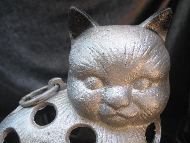 Cast Iron Silver & Black Cat Hanging Candle Holder Garden Figurine Doorstop