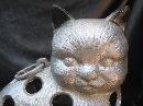 Cast Iron Silver & Black Cat Hanging Candle Holder Garden Figurine Doorstop