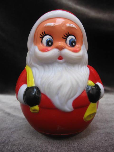 Vintage Roly Poly Hard Plastic Santa Claus Toy
