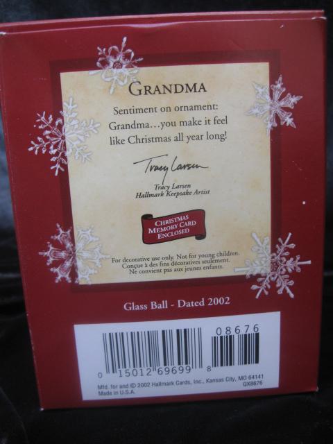 Hallmark 2002 Grandma Glass Christmas Tree Ornament
