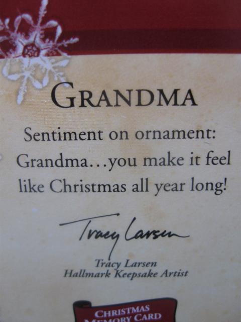Hallmark 2002 Grandma Glass Christmas Tree Ornament