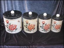 Vintage Shabby Chic Rose Metal Kitchen Or Craft Canisters By Colorware
