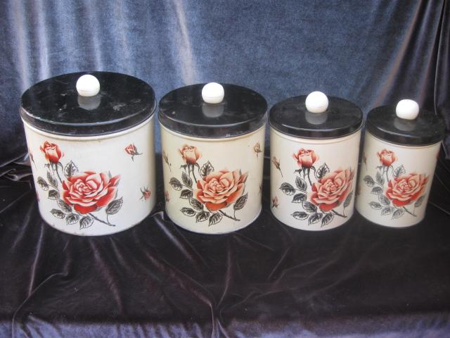 Vintage Shabby Chic Rose Metal Kitchen Or Craft Canisters By Colorware