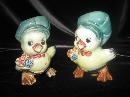 Vintage Courting Yellow Canary Birds With Hat & Flowers