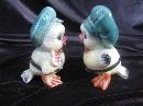 Vintage Courting Yellow Canary Birds With Hat & Flowers