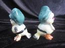 Vintage Courting Yellow Canary Birds With Hat & Flowers