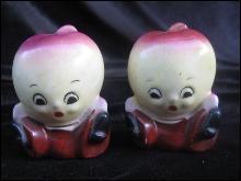 Vintage Anthropomorphic Apple Salt & Pepper Shakers With Original Label