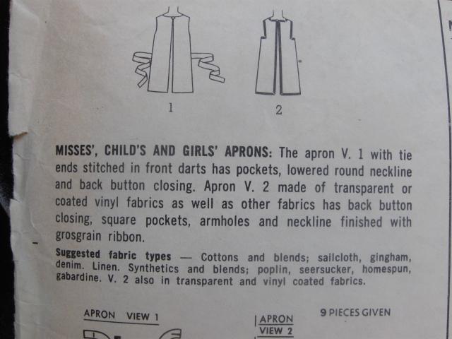 Vintage Simplicity 6809 Child's Apron Size 2 - 4