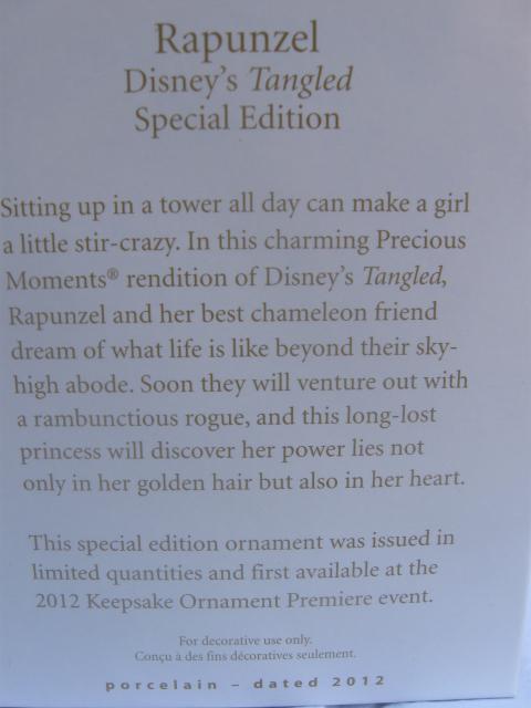 Hallmark 2012 Disney's Rapunzel Special Edition Limited Quantity Precious Moments Christmas Tree Ornament
