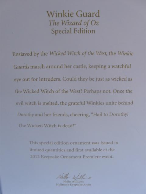 Hallmark 2012 Winkie Guard Wizard Of Oz WOZ Special Edition Limited Quantity Christmas Tree Ornament