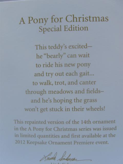Hallmark 2012 A Pony For Christmas Repaint Limited Quantity Christmas Tree Ornament