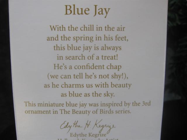 Hallmark 2012 Blue Jay Miniature Beauty Of Birds Series Christmas Ornament