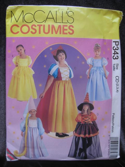New McCall's P343 343 Children's Disney Princess Halloween Costume Sewing Pattern Size 2 3 4