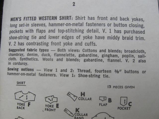 Vintage Simplicity 4703 Men's Western Shirt Sewing Pattern Neck 15 Chest 38 Rockabilly