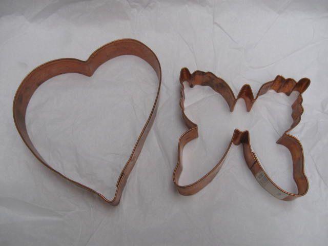 2 Large Copper Cookie Cutters Heart & Monarch Butterfly