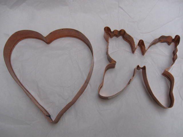2 Large Copper Cookie Cutters Heart & Monarch Butterfly