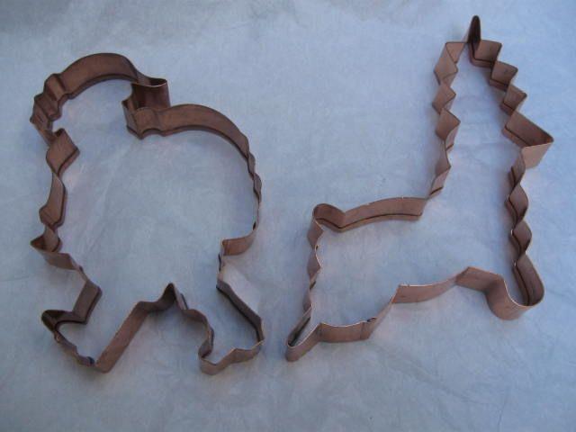 2 Large Copper Christmas Santa Claus & Reindeer Cookie Cutters