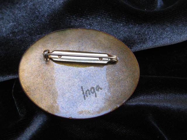 Vintage Inga Copper Enamel Brooch