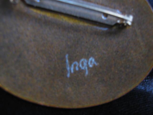 Vintage Inga Copper Enamel Brooch