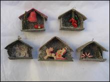 5 Vintage Christmas Putz Mica Ornaments Japan & Germany