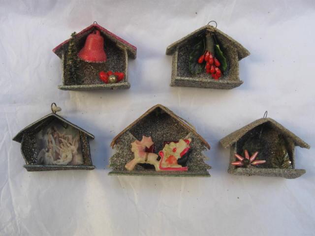 5 Vintage Christmas Putz Mica Ornaments Japan & Germany